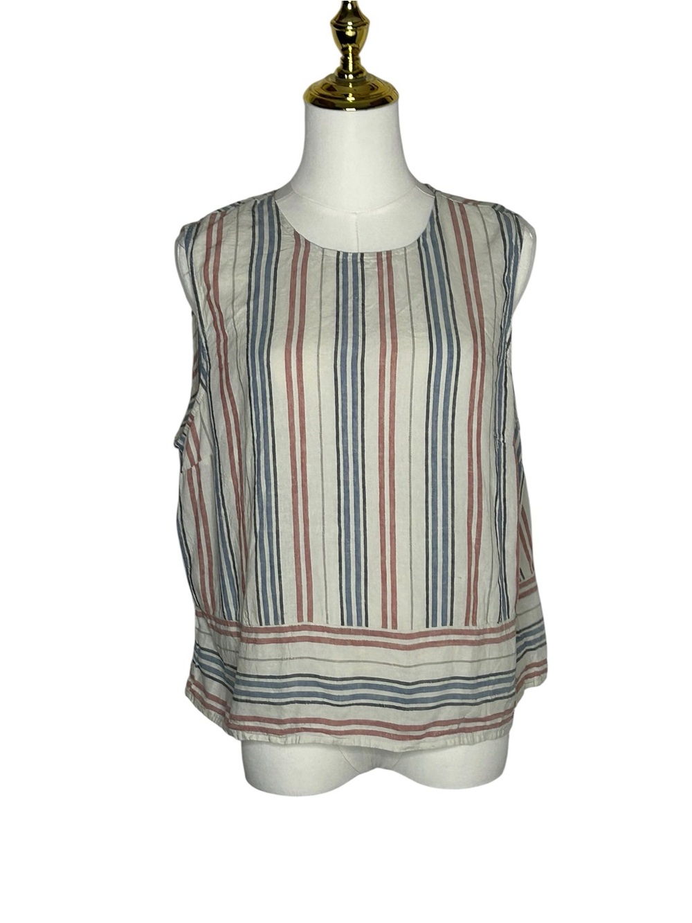 a.n.a Striped Sleeveless Linen Blend Top Sz L Coastal Grandma Preppy Nautical